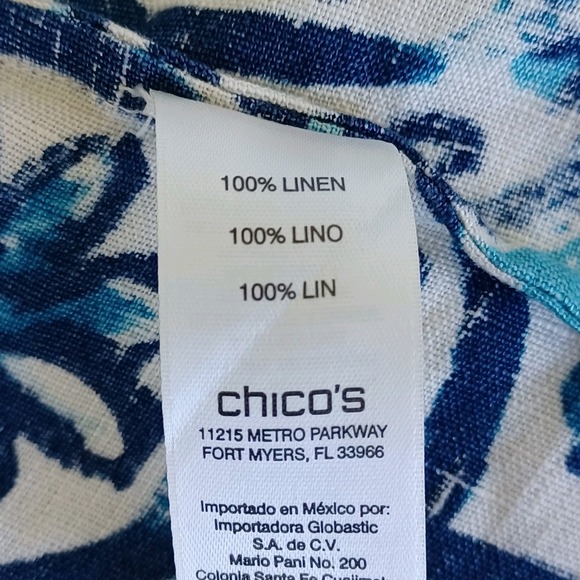 Chicos Linen Kimono Jacket Blue White Geometric Print Open Front - Picture 3 of 8